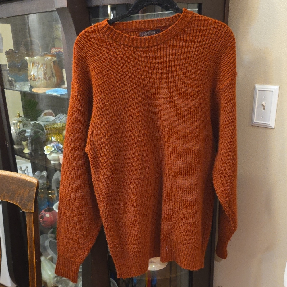 Vintage Men's Rust Wool Fishing Sweater Large